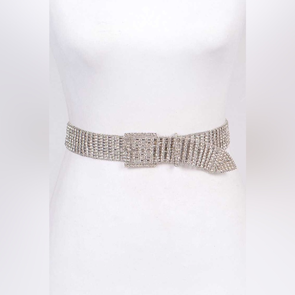 Gold or Silver Rhinestone Chain Statement Belt - Picture 3 of 5
